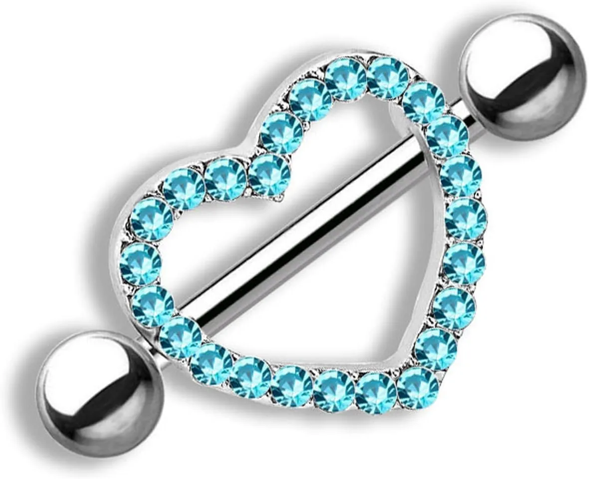 14G Stainless Steel Nipple Rings Glitter White CZ Heart Straight Barbell Bars Tongue Ring 16mm(5/8Inch) Body Piercing Jewelry