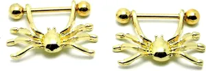 14G Stainless Steel Nipple Rings Gold Spider Straight Barbell Bars Tongue Ring 16mm(5/8Inch) Body Piercing Jewelry
