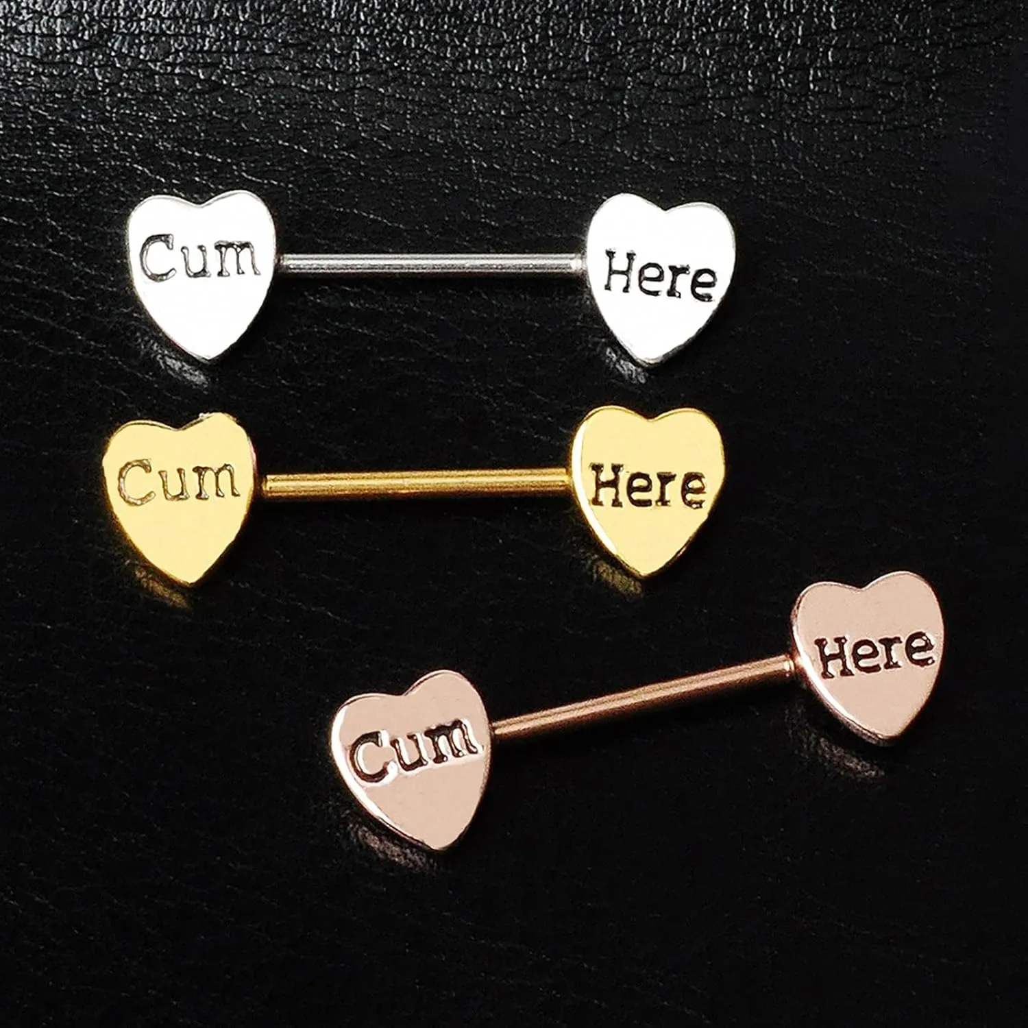 14G Stainless Steel Nipple Rings Heart Shaped Cum Here Letter Straight Barbell Bars Tongue Ring 16mm(5/8 Inch) Body Piercing Jewelry