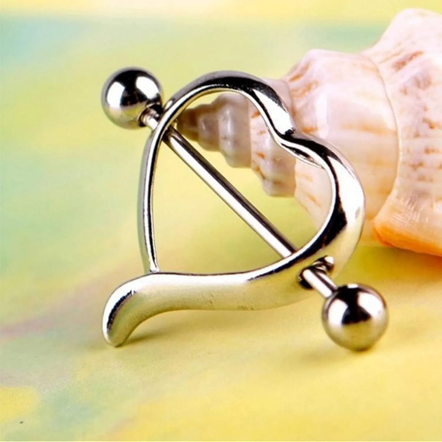14G Stainless Steel Nipple Rings Heart Straight Barbell Bars Tongue Ring 14mm(9/16Inch) Body Piercing Jewelry