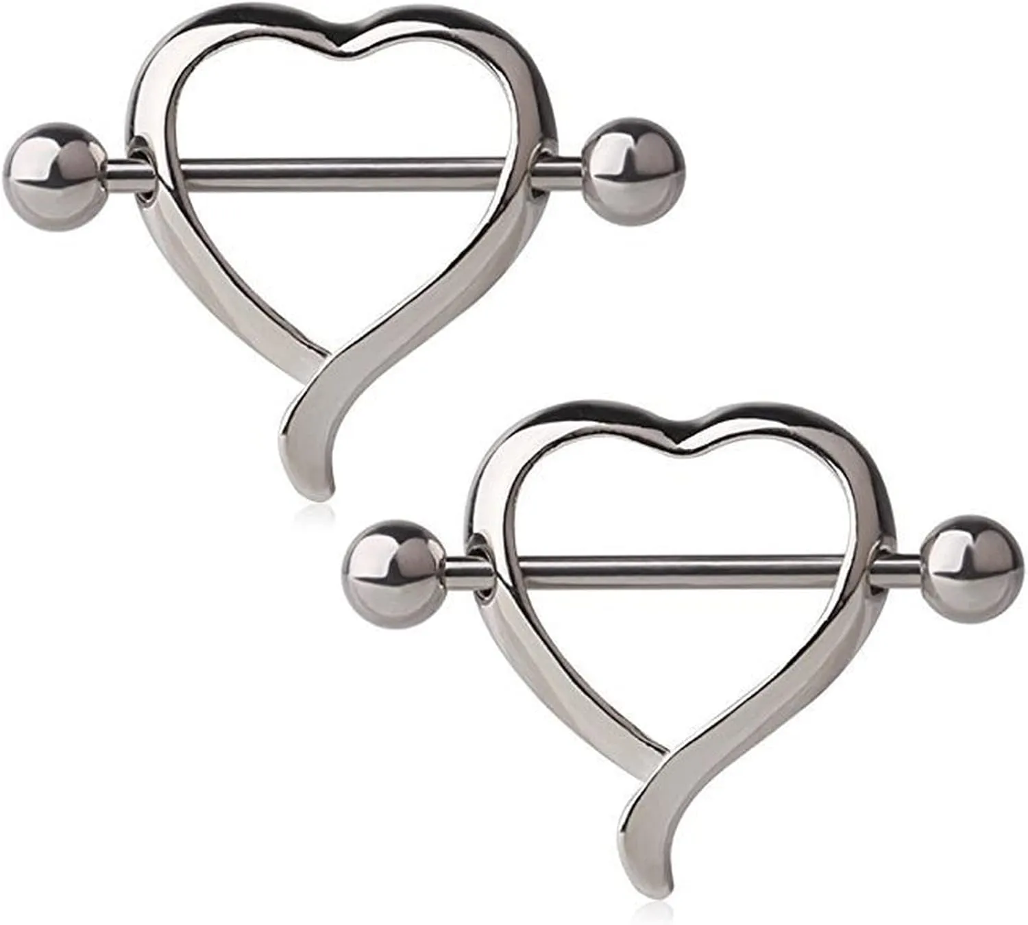 14G Stainless Steel Nipple Rings Heart Straight Barbell Bars Tongue Ring 14mm(9/16Inch) Body Piercing Jewelry