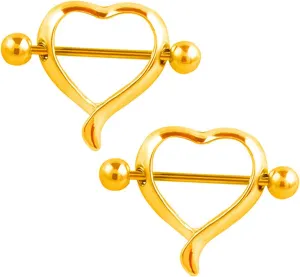 14G Stainless Steel Nipple Rings Heart Straight Barbell Bars Tongue Ring 14mm(9/16Inch) Body Piercing Jewelry
