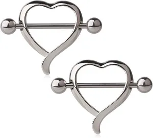 14G Stainless Steel Nipple Rings Heart Straight Barbell Bars Tongue Ring 14mm(9/16Inch) Body Piercing Jewelry