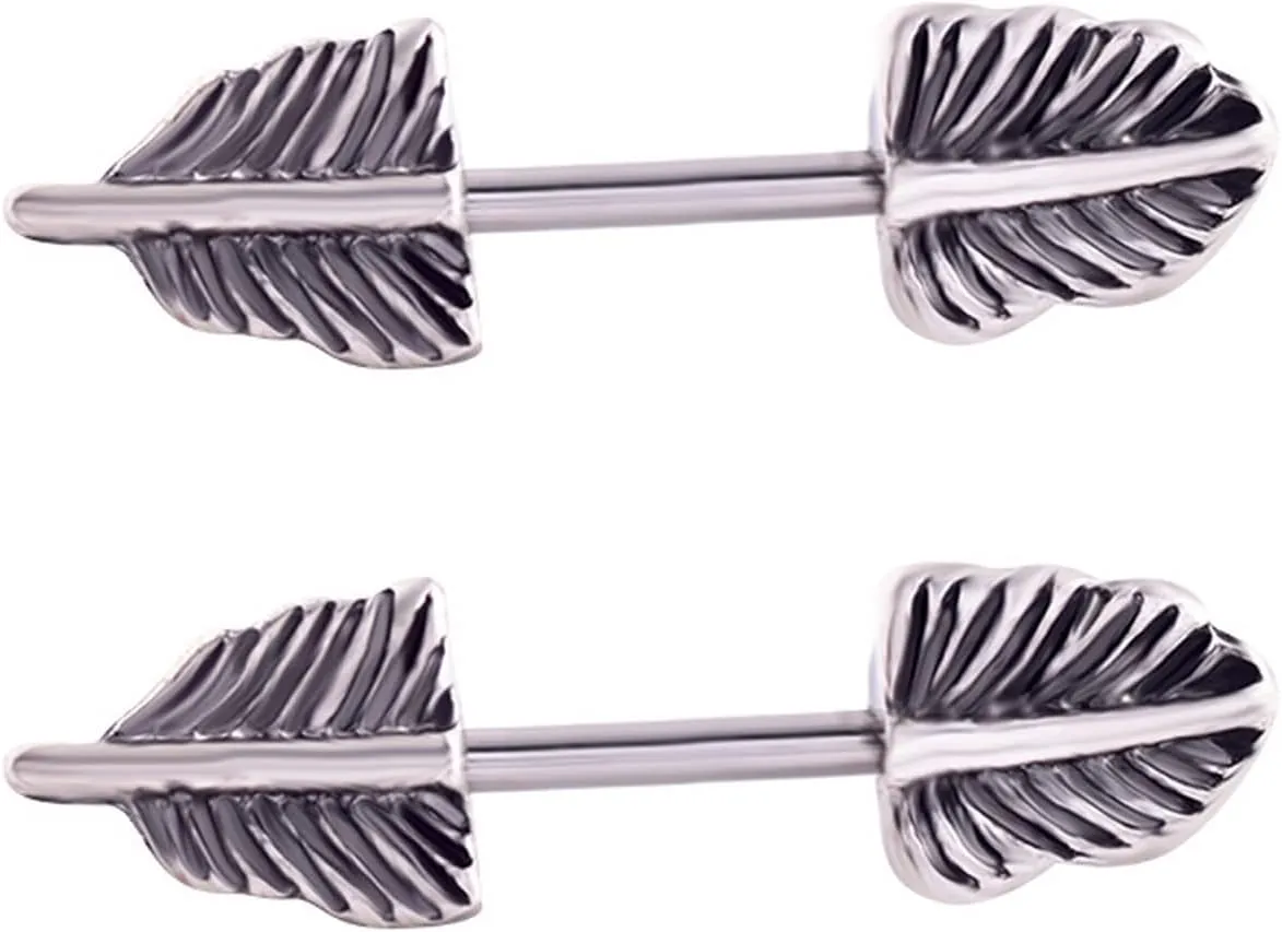 14G Stainless Steel Nipple Rings Leaf Straight Barbell Bars Tongue Ring 14?mm(9/16Inch) Body Piercing Jewelry