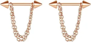 14G Stainless Steel Nipple Rings Rose Gold Ball Chain Straight Barbell Bars Tongue Ring 16mm(5/8Inch) Body Piercing Jewelry