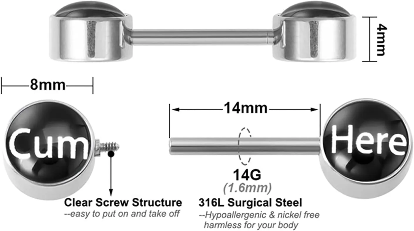 14G Stainless Steel Nipple Rings Sexy Lick Me Titty Time Letter Straight Barbell Bars Tongue Ring 14mm(9/16 Inch) Body Piercing Jewelry