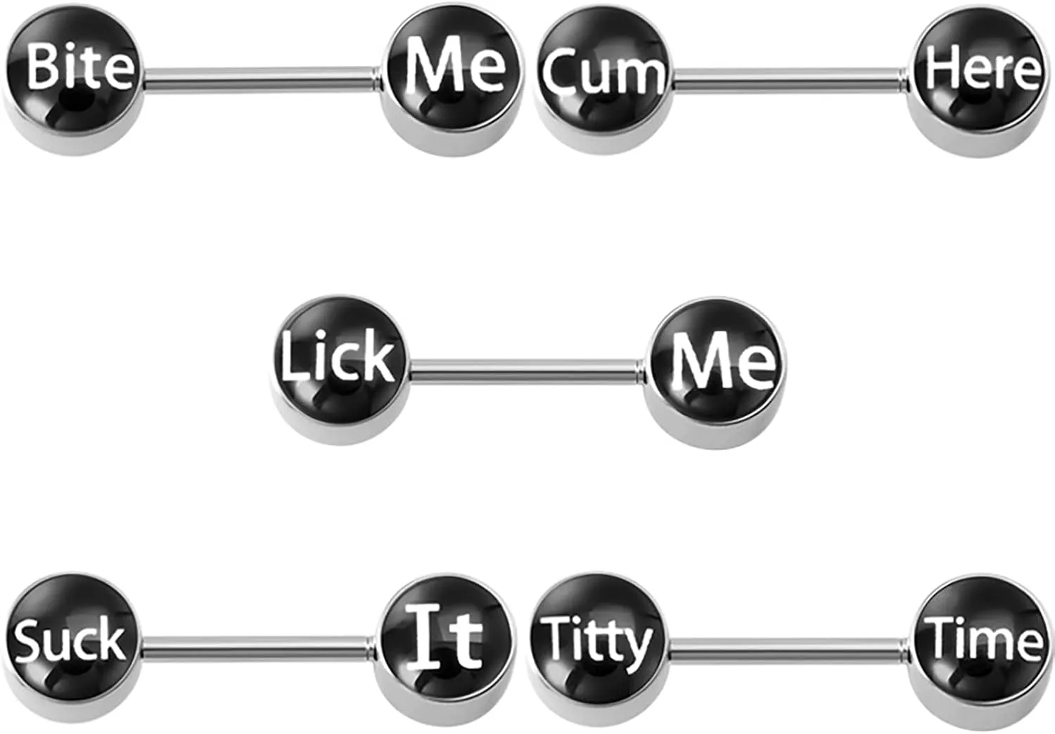 14G Stainless Steel Nipple Rings Sexy Lick Me Titty Time Letter Straight Barbell Bars Tongue Ring 14mm(9/16 Inch) Body Piercing Jewelry