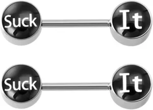 14G Stainless Steel Nipple Rings Sexy Lick Me Titty Time Letter Straight Barbell Bars Tongue Ring 14mm(9/16 Inch) Body Piercing Jewelry
