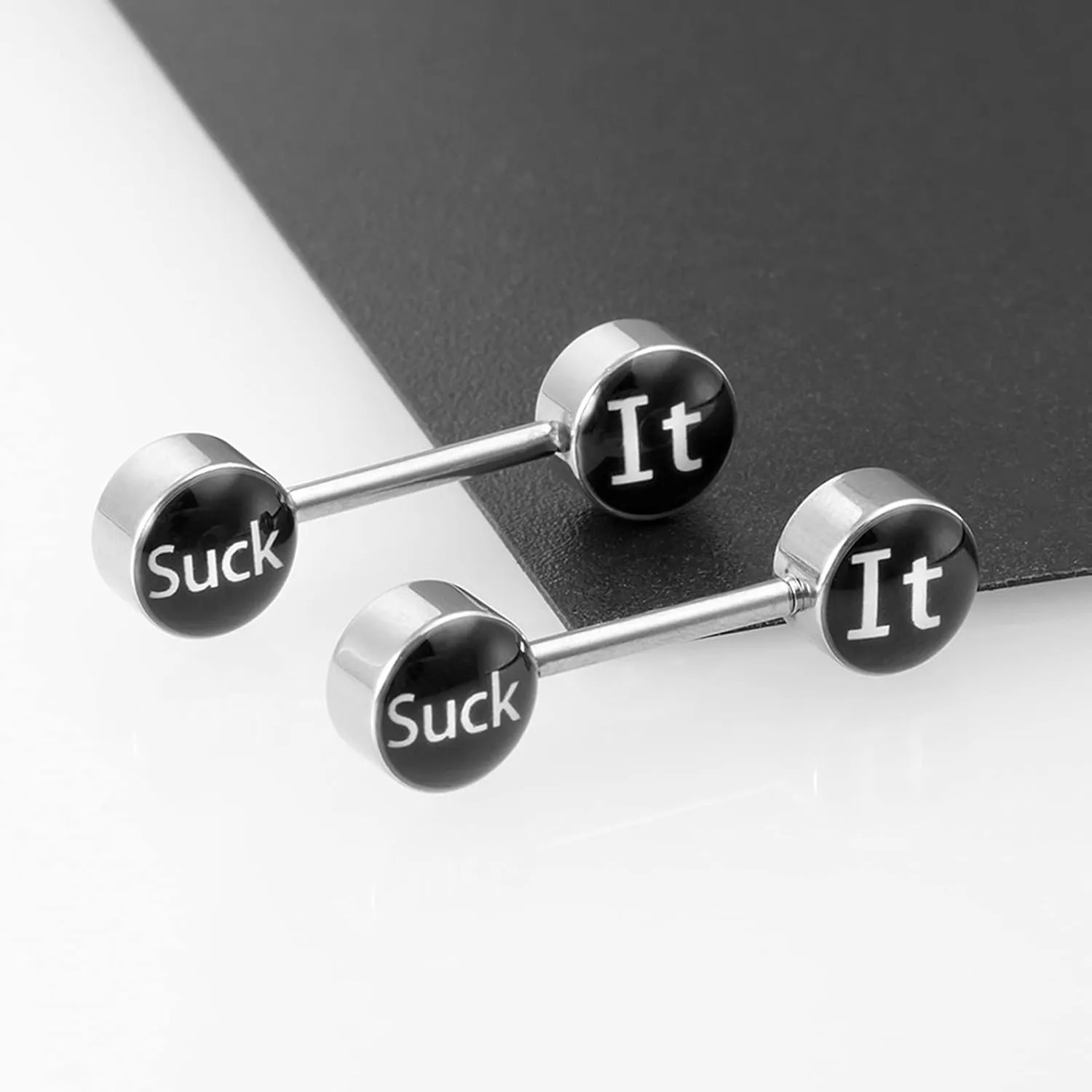 14G Stainless Steel Nipple Rings Sexy Lick Me Titty Time Letter Straight Barbell Bars Tongue Ring 14mm(9/16 Inch) Body Piercing Jewelry