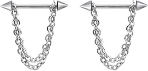 14G Stainless Steel Nipple Rings Silver Chain Straight Barbell Bars Tongue Ring 16mm(5/8Inch) Body Piercing Jewelry