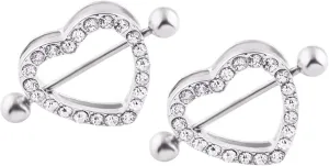 14G Stainless Steel Nipple Rings Silver CZ Heart Straight Barbell Bars Tongue Ring 16mm(5/8Inch) Body Piercing Jewelry
