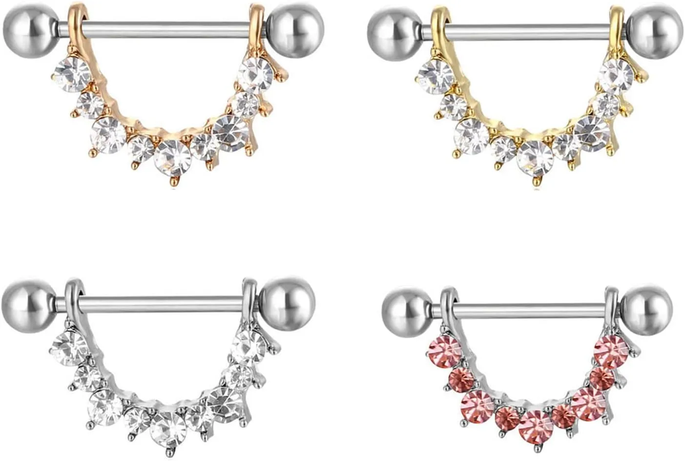 14G Stainless Steel Nipple Rings Silver Glitter CZ U-Shape Straight Barbell Bars Tongue Ring 16mm(5/8Inch) Body Piercing Jewelry