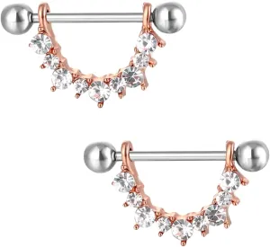 14G Stainless Steel Nipple Rings Silver Glitter CZ U-Shape Straight Barbell Bars Tongue Ring 16mm(5/8Inch) Body Piercing Jewelry