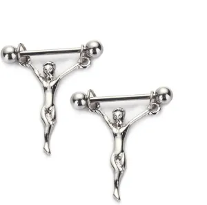 14G Stainless Steel Nipple Rings Silver Skull Jesus Straight Barbell Bars Tongue Ring 16mm(5/8Inch) Body Piercing Jewelry