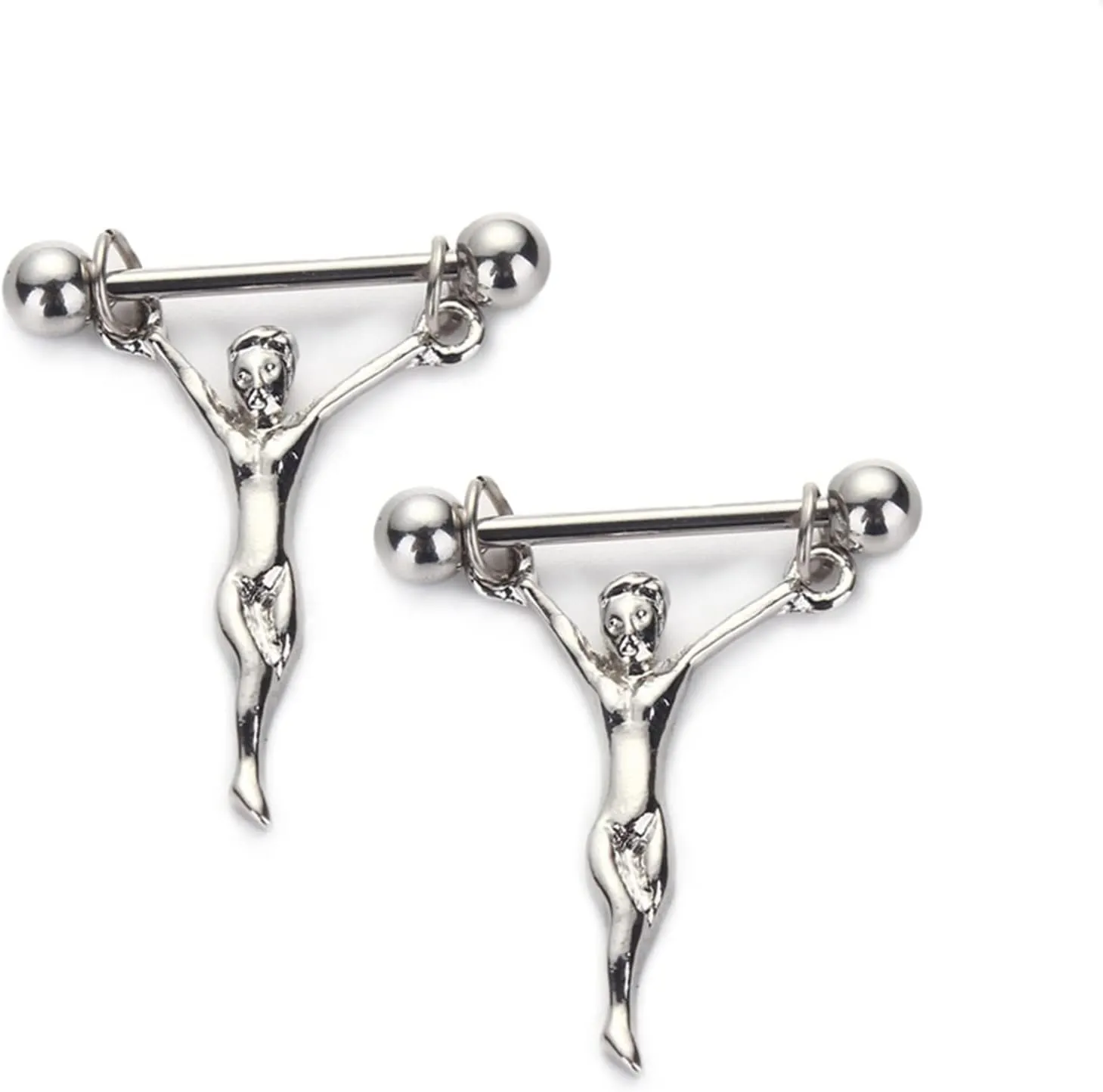 14G Stainless Steel Nipple Rings Silver Skull Jesus Straight Barbell Bars Tongue Ring 16mm(5/8Inch) Body Piercing Jewelry