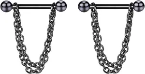 14G Stainless Steel Nipple Rings Solid Ball Chain Straight Barbell Bars Tongue Ring 16mm(5/8Inch) Body Piercing Jewelry