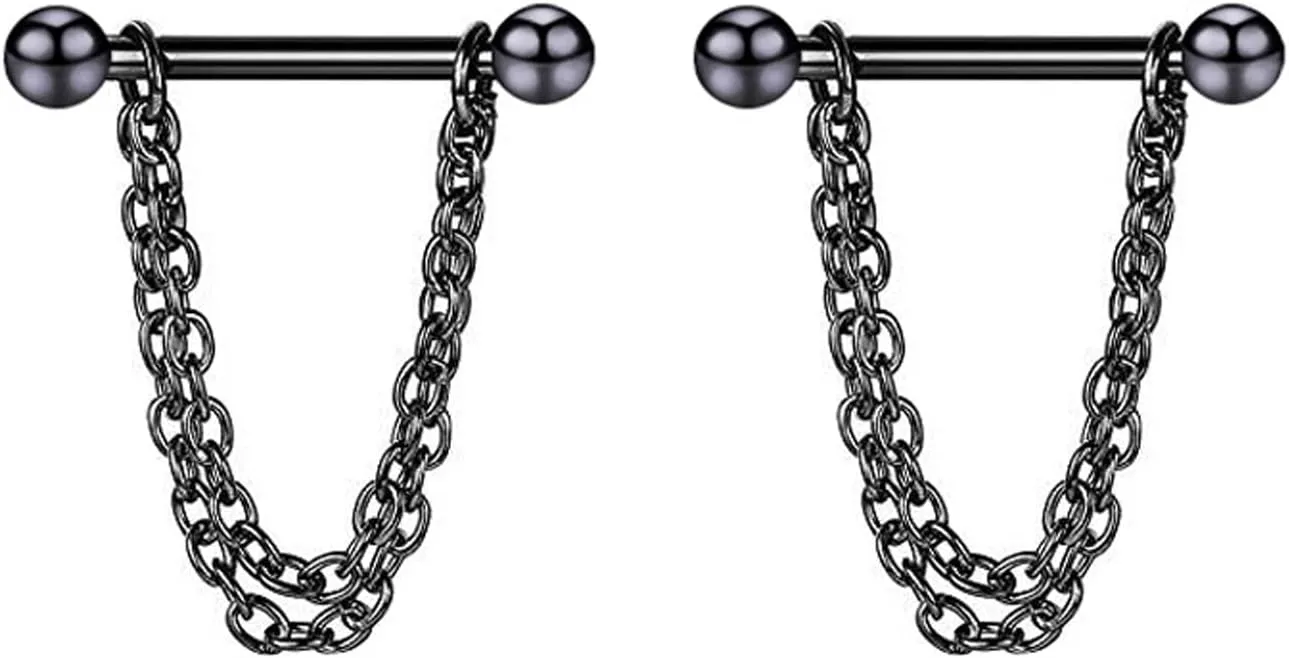 14G Stainless Steel Nipple Rings Solid Ball Chain Straight Barbell Bars Tongue Ring 16mm(5/8Inch) Body Piercing Jewelry