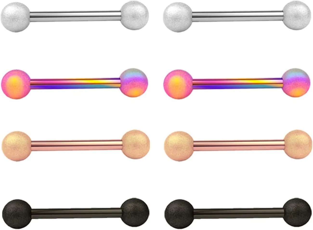 14G Stainless Steel Nipple Rings Solid Frosted Balls Straight Barbell Bars Tongue Ring 16mm(5/8Inch) Body Piercing Jewelry