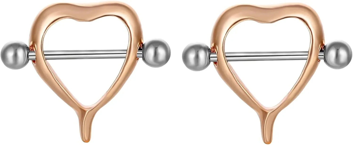 14G Stainless Steel Nipple Rings Solid Heart Straight Barbell Bars Tongue Ring 16mm(5/8Inch) Body Piercing Jewelry