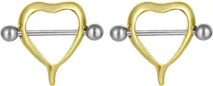 14G Stainless Steel Nipple Rings Solid Heart Straight Barbell Bars Tongue Ring 16mm(5/8Inch) Body Piercing Jewelry