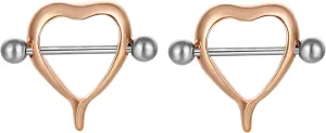 14G Stainless Steel Nipple Rings Solid Heart Straight Barbell Bars Tongue Ring 16mm(5/8Inch) Body Piercing Jewelry