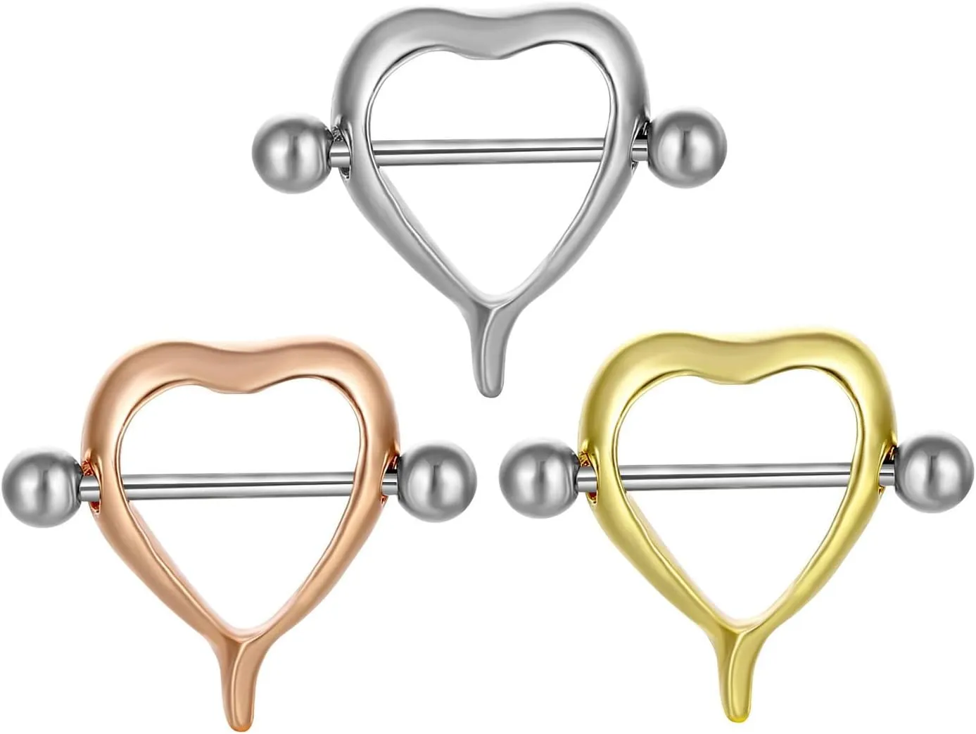 14G Stainless Steel Nipple Rings Solid Heart Straight Barbell Bars Tongue Ring 16mm(5/8Inch) Body Piercing Jewelry