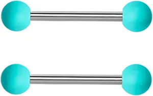 14G Stainless Steel Nipple Rings Solid Silicone Balls Straight Barbell Bars Tongue Ring 16mm(5/8Inch) Body Piercing Jewelry