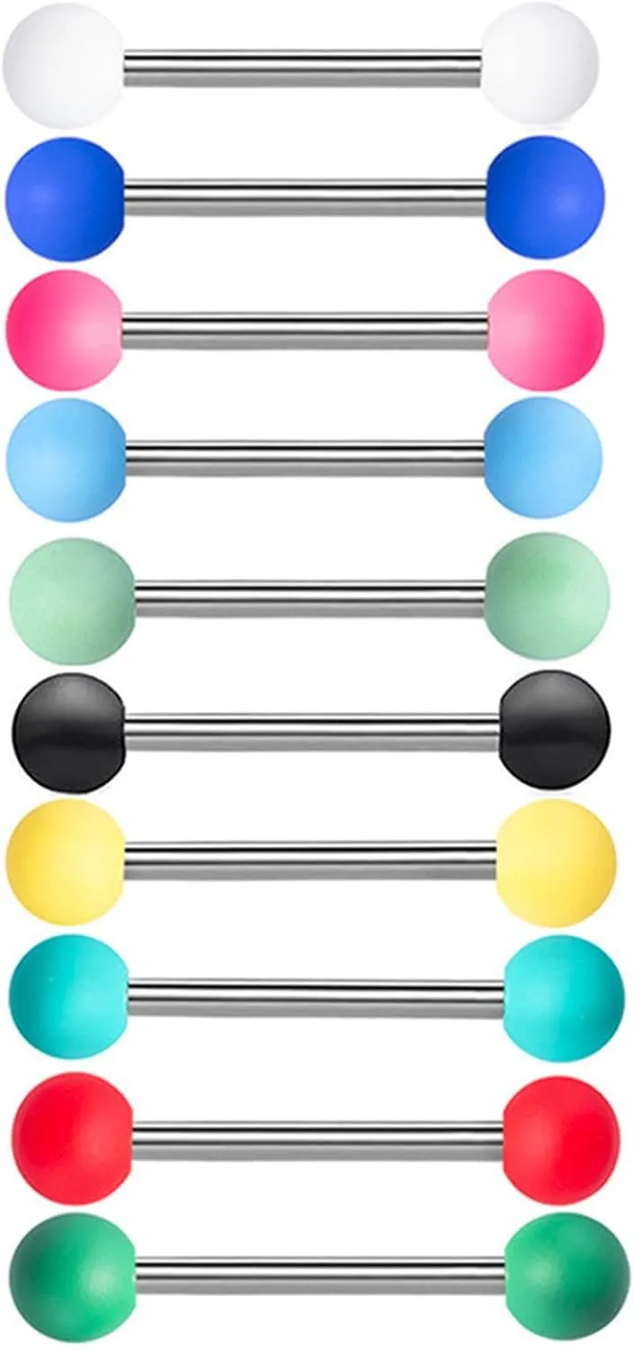 14G Stainless Steel Nipple Rings Solid Silicone Balls Straight Barbell Bars Tongue Ring 16mm(5/8Inch) Body Piercing Jewelry