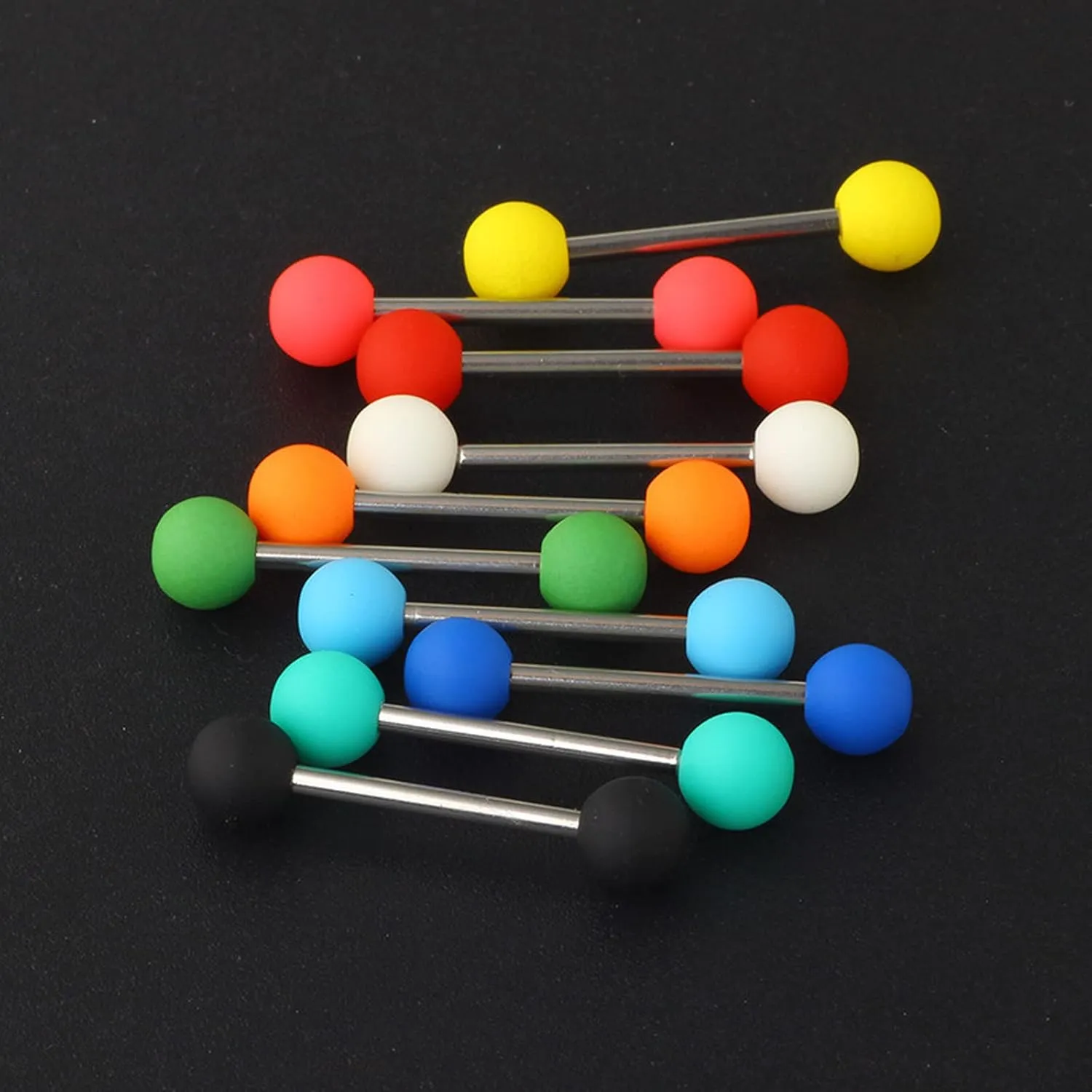 14G Stainless Steel Nipple Rings Solid Silicone Balls Straight Barbell Bars Tongue Ring 16mm(5/8Inch) Body Piercing Jewelry
