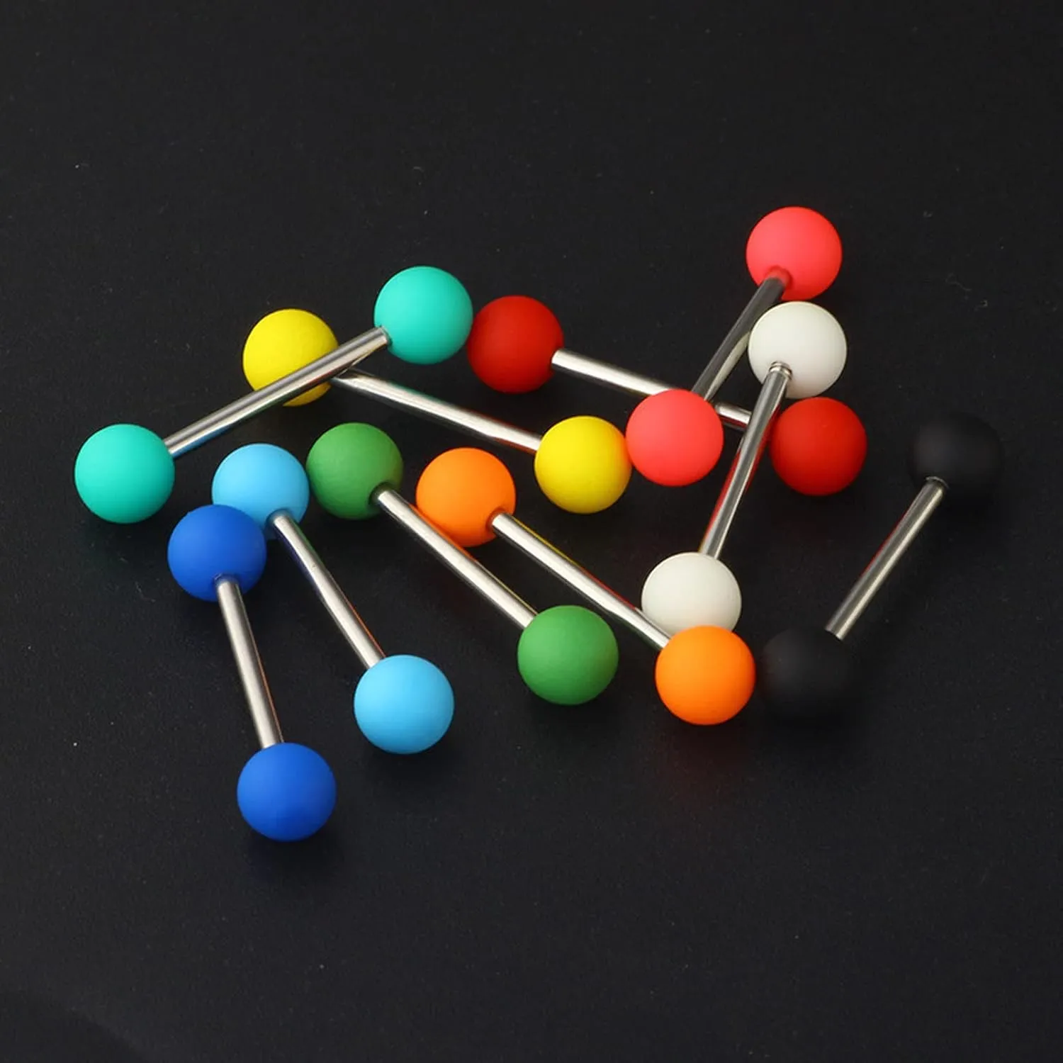14G Stainless Steel Nipple Rings Solid Silicone Balls Straight Barbell Bars Tongue Ring 16mm(5/8Inch) Body Piercing Jewelry