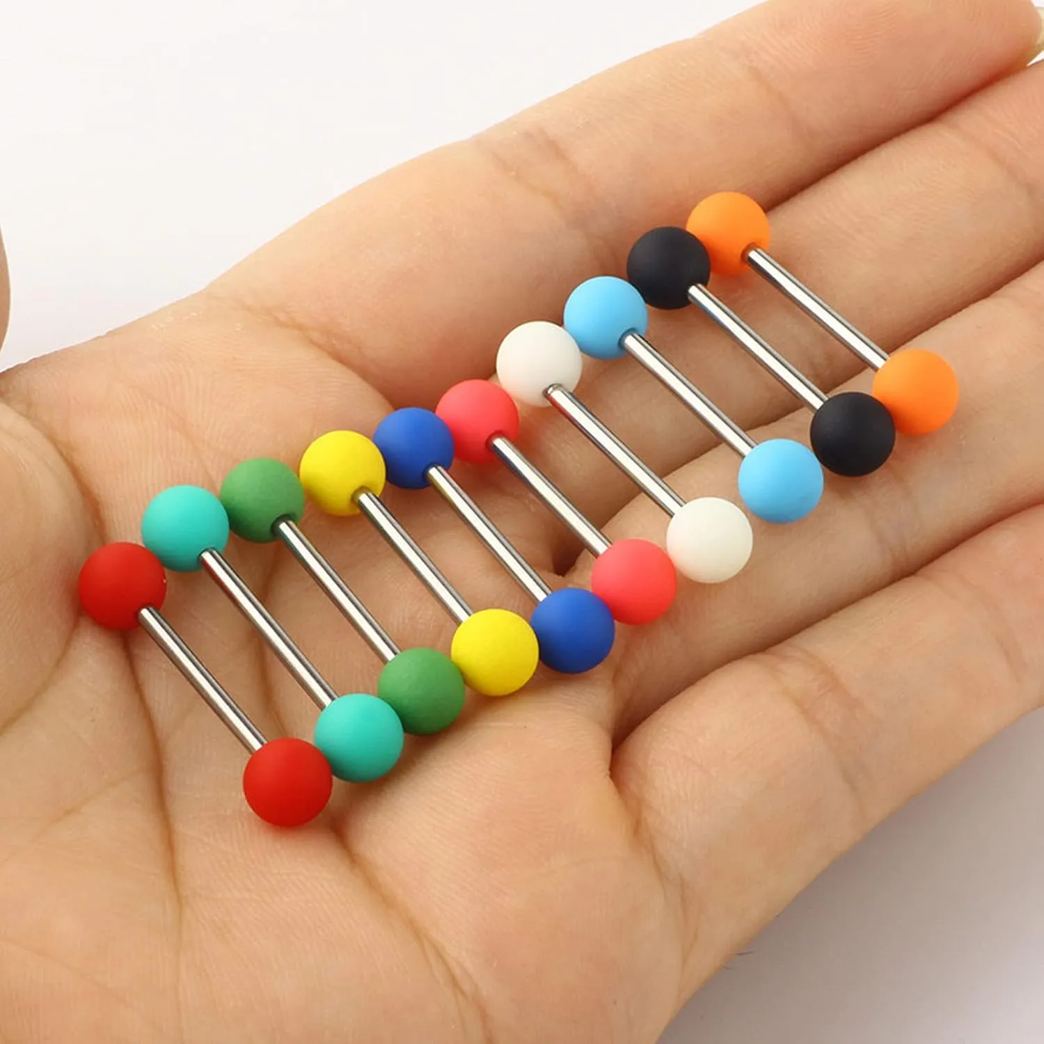 14G Stainless Steel Nipple Rings Solid Silicone Balls Straight Barbell Bars Tongue Ring 16mm(5/8Inch) Body Piercing Jewelry