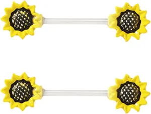 14G Stainless Steel Nipple Rings Sunflower Straight Barbell Bars Tongue Ring 16mm(5/8Inch) Body Piercing Jewelry