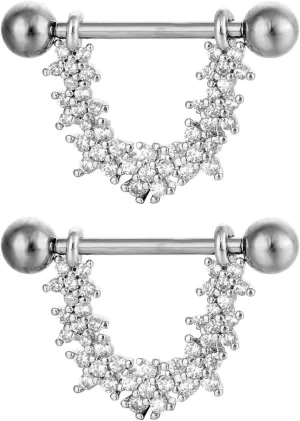 14G Stainless Steel Nipple Rings White CZ U Flower Straight Barbell Bars Tongue Ring 16mm(5/8Inch) Body Piercing Jewelry