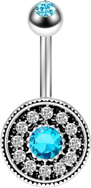 14G Surgical Steel Belly Button Rings Silver Round with Cubic Zirconia Belly Button Rings Women Girls Body Piercing Jewelry