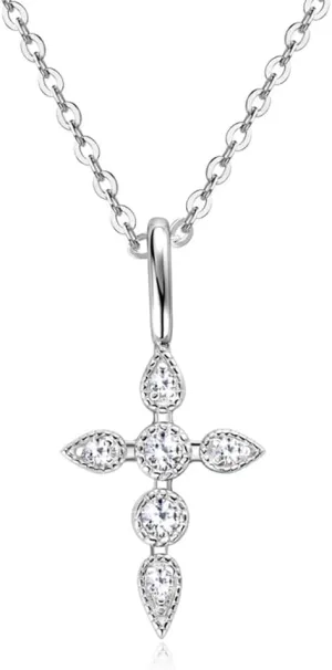 14K Gold Cross Diamond Necklace for Women, VVS2 Round-Cut Clarity Diamond Pendant, Birthday Gifts for Her(Chain Length: 15.75 1.97 inches)