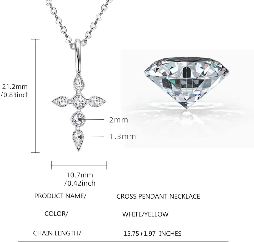 14K Gold Cross Diamond Necklace for Women, VVS2 Round-Cut Clarity Diamond Pendant, Birthday Gifts for Her(Chain Length: 15.75 1.97 inches)