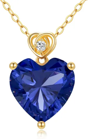 14k Gold Love Heart Gemstone Birthstone Necklaces for Women 3 Carat Heart-cut Created Birthstone Anniversary Birthday Mother's Day Pendant for Her 16 1 1 inch