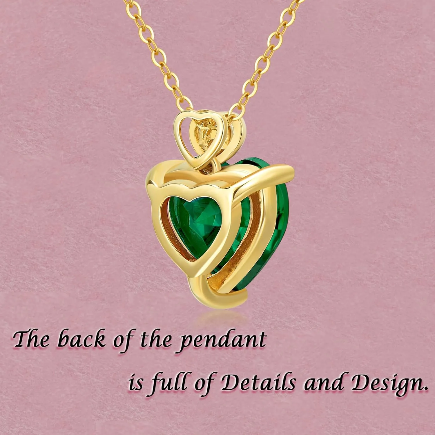 14k Gold Love Heart Gemstone Birthstone Necklaces for Women 3 Carat Heart-cut Created Birthstone Anniversary Birthday Mother's Day Pendant for Her 16 1 1 inch