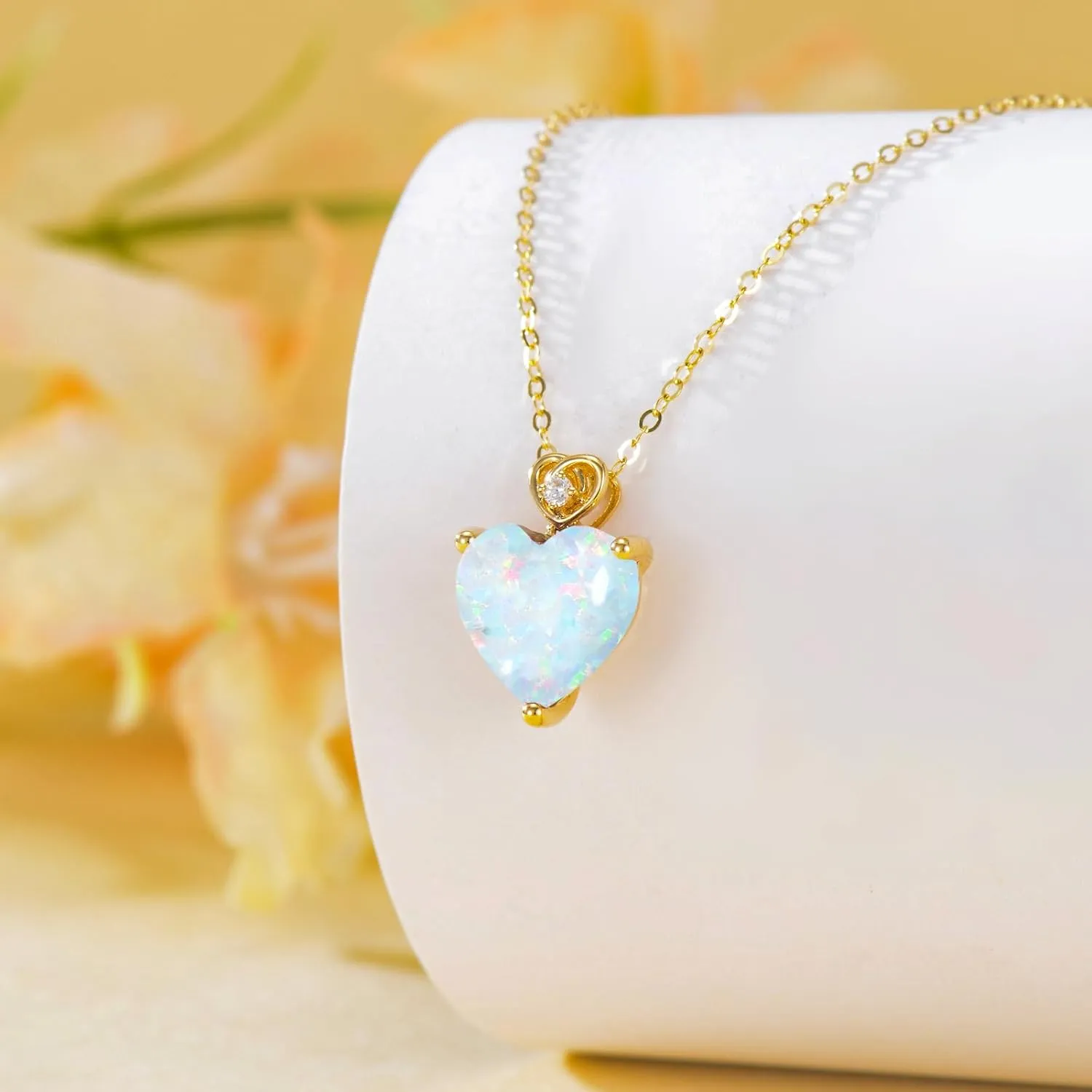 14k Gold Love Heart Gemstone Birthstone Necklaces for Women 3 Carat Heart-cut Created Birthstone Anniversary Birthday Mother's Day Pendant for Her 16 1 1 inch