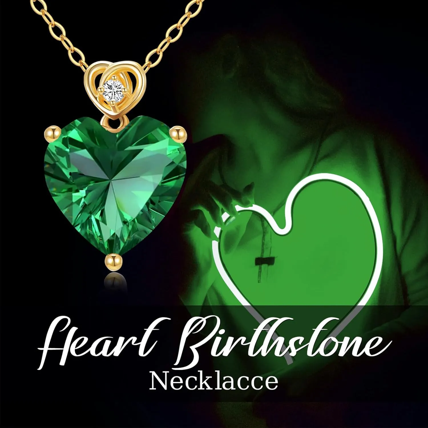 14k Gold Love Heart Gemstone Birthstone Necklaces for Women 3 Carat Heart-cut Created Birthstone Anniversary Birthday Mother's Day Pendant for Her 16 1 1 inch