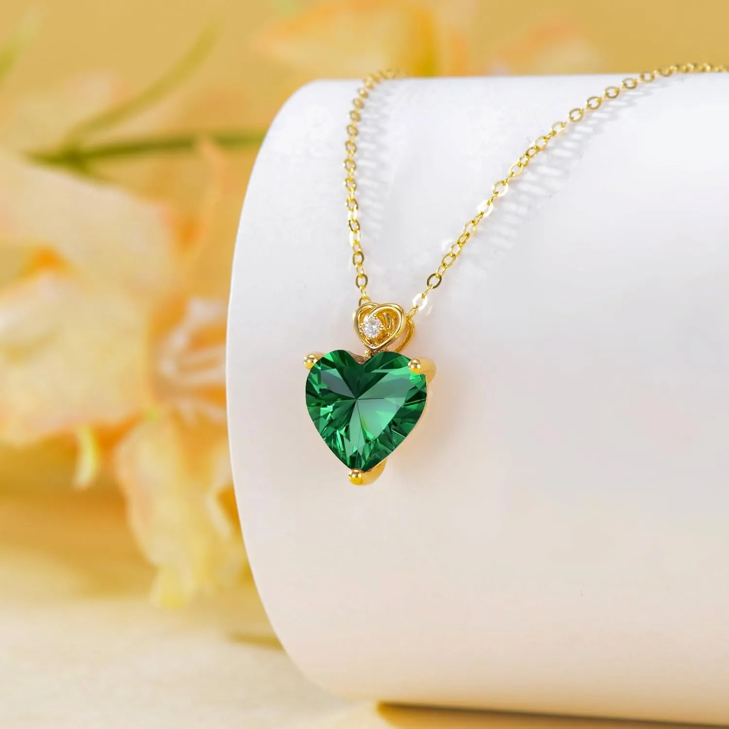 14k Gold Love Heart Gemstone Birthstone Necklaces for Women 3 Carat Heart-cut Created Birthstone Anniversary Birthday Mother's Day Pendant for Her 16 1 1 inch