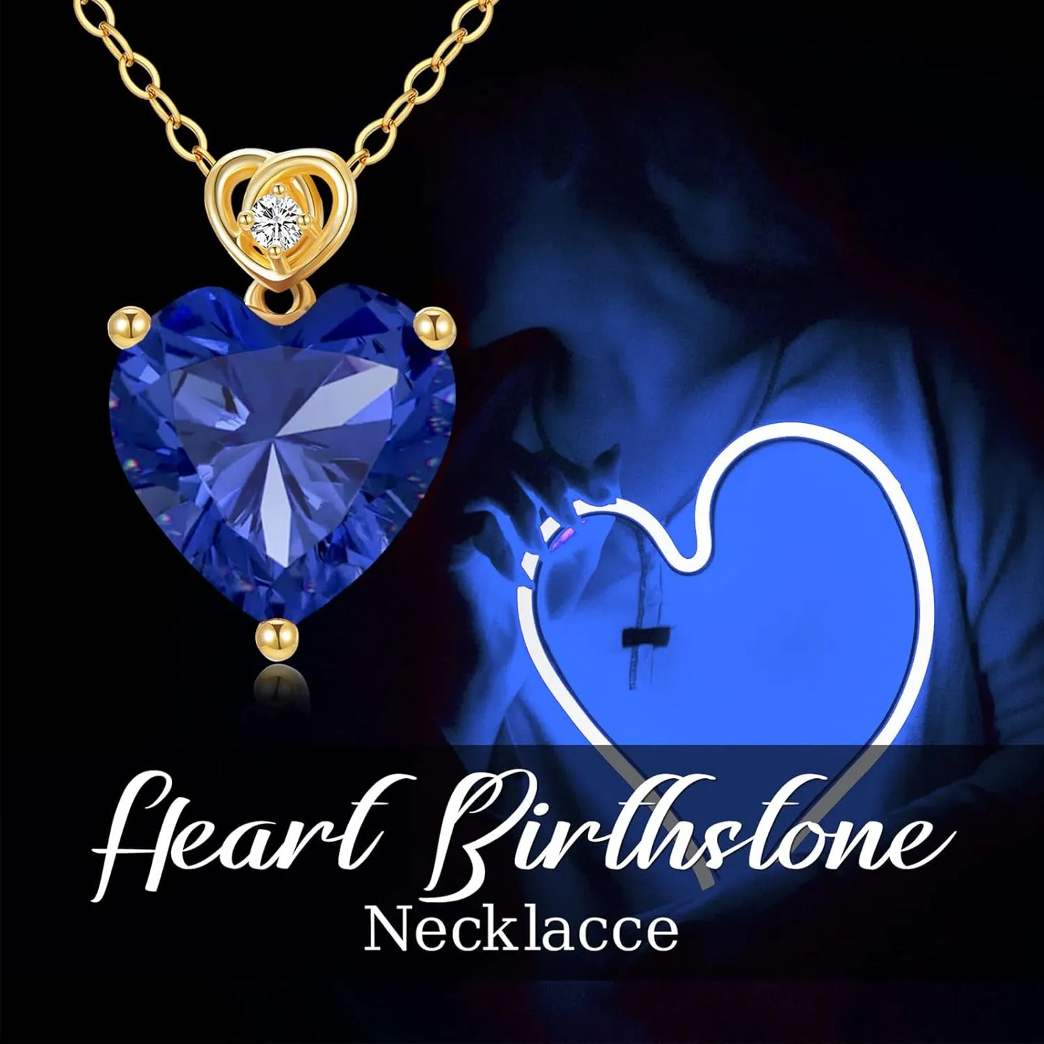 14k Gold Love Heart Gemstone Birthstone Necklaces for Women 3 Carat Heart-cut Created Birthstone Anniversary Birthday Mother's Day Pendant for Her 16 1 1 inch