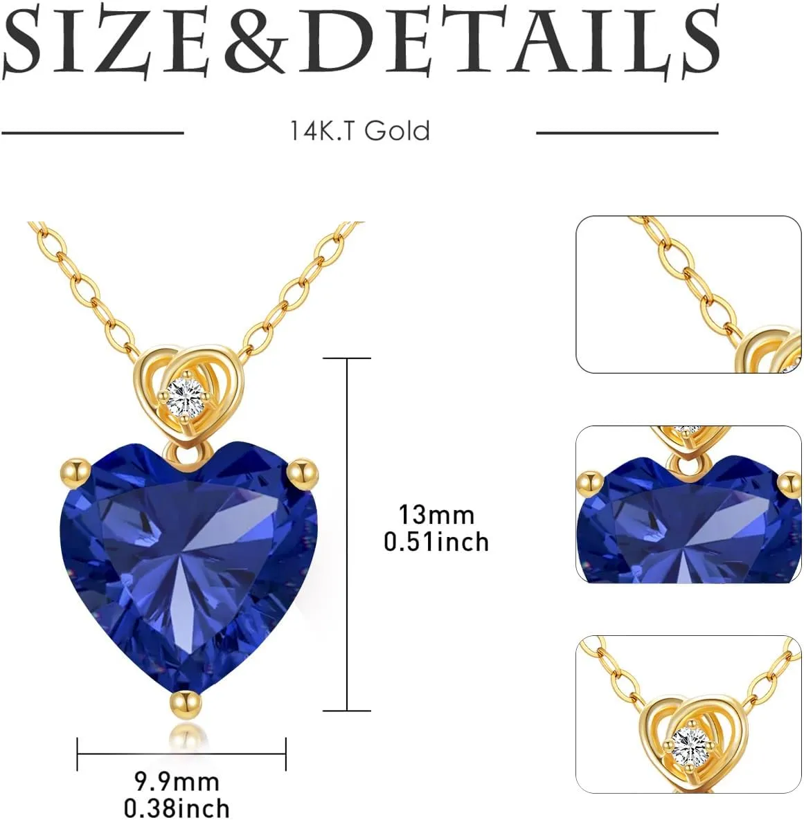 14k Gold Love Heart Gemstone Birthstone Necklaces for Women 3 Carat Heart-cut Created Birthstone Anniversary Birthday Mother's Day Pendant for Her 16 1 1 inch