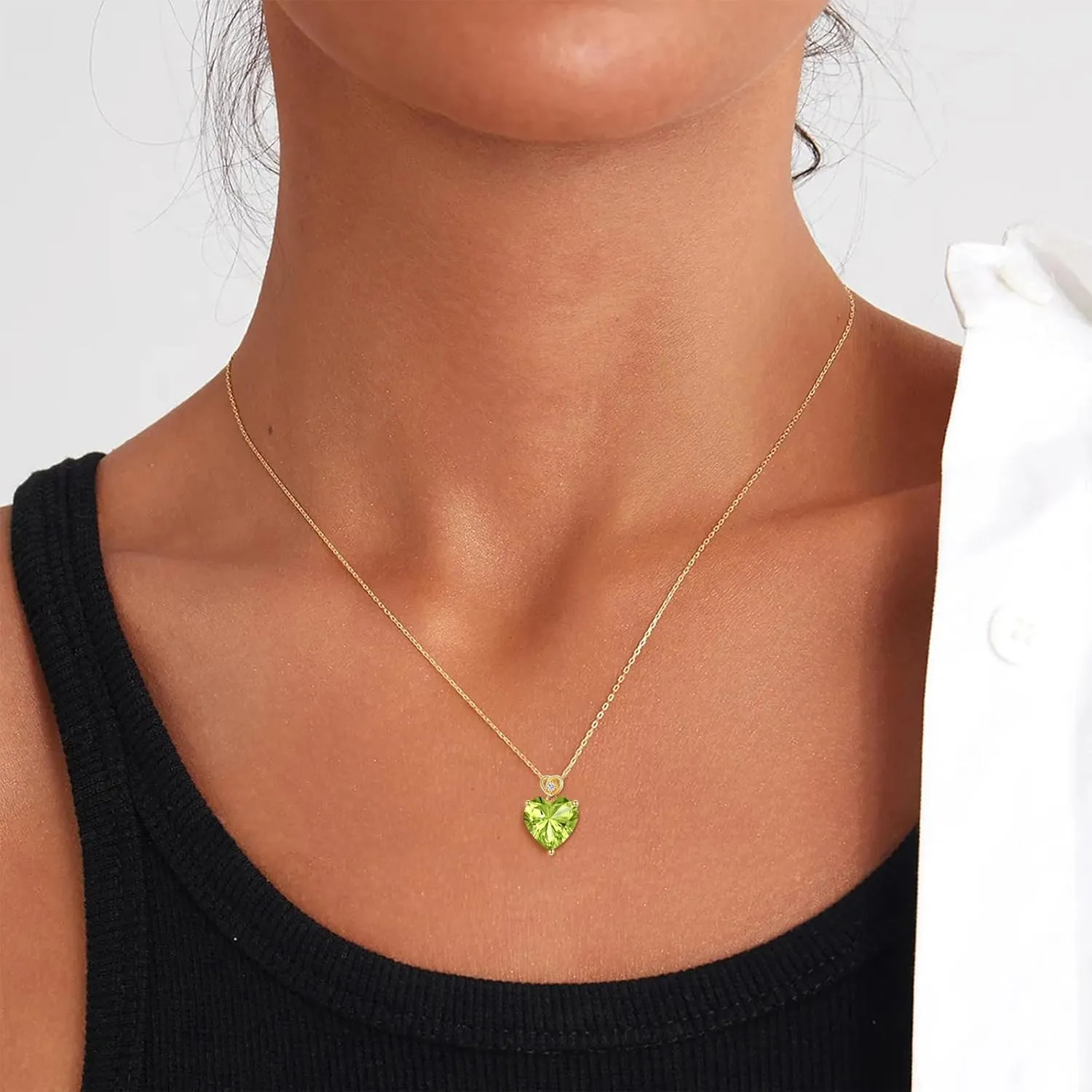 14k Gold Love Heart Gemstone Birthstone Necklaces for Women 3 Carat Heart-cut Created Birthstone Anniversary Birthday Mother's Day Pendant for Her 16 1 1 inch