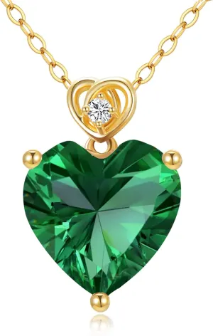 14k Gold Love Heart Gemstone Birthstone Necklaces for Women 3 Carat Heart-cut Created Birthstone Anniversary Birthday Mother's Day Pendant for Her 16 1 1 inch