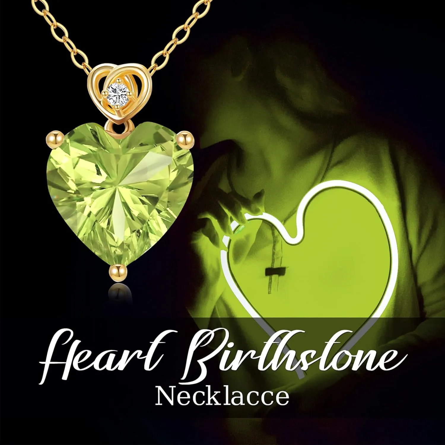 14k Gold Love Heart Gemstone Birthstone Necklaces for Women 3 Carat Heart-cut Created Birthstone Anniversary Birthday Mother's Day Pendant for Her 16 1 1 inch