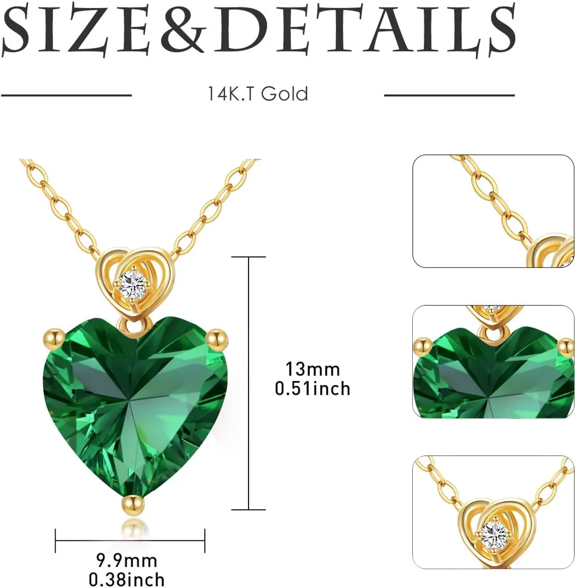 14k Gold Love Heart Gemstone Birthstone Necklaces for Women 3 Carat Heart-cut Created Birthstone Anniversary Birthday Mother's Day Pendant for Her 16 1 1 inch