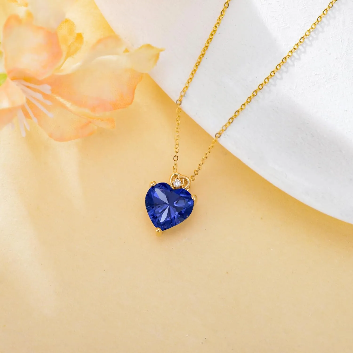 14k Gold Love Heart Gemstone Birthstone Necklaces for Women 3 Carat Heart-cut Created Birthstone Anniversary Birthday Mother's Day Pendant for Her 16 1 1 inch