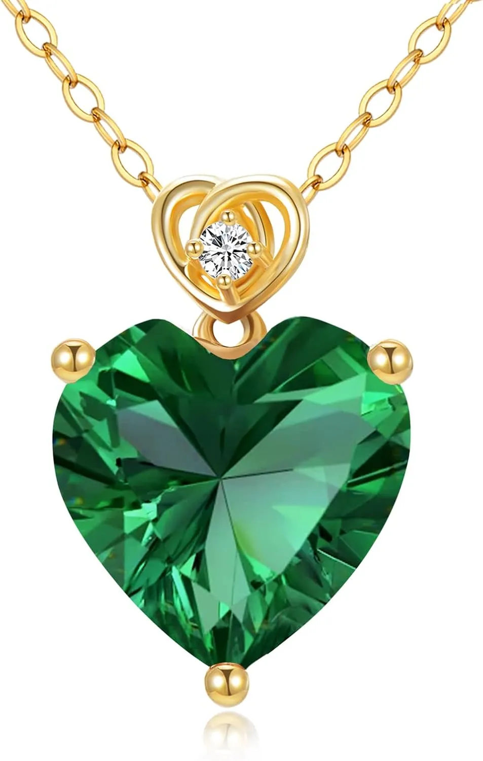 14k Gold Love Heart Gemstone Birthstone Necklaces for Women 3 Carat Heart-cut Created Birthstone Anniversary Birthday Mother's Day Pendant for Her 16 1 1 inch