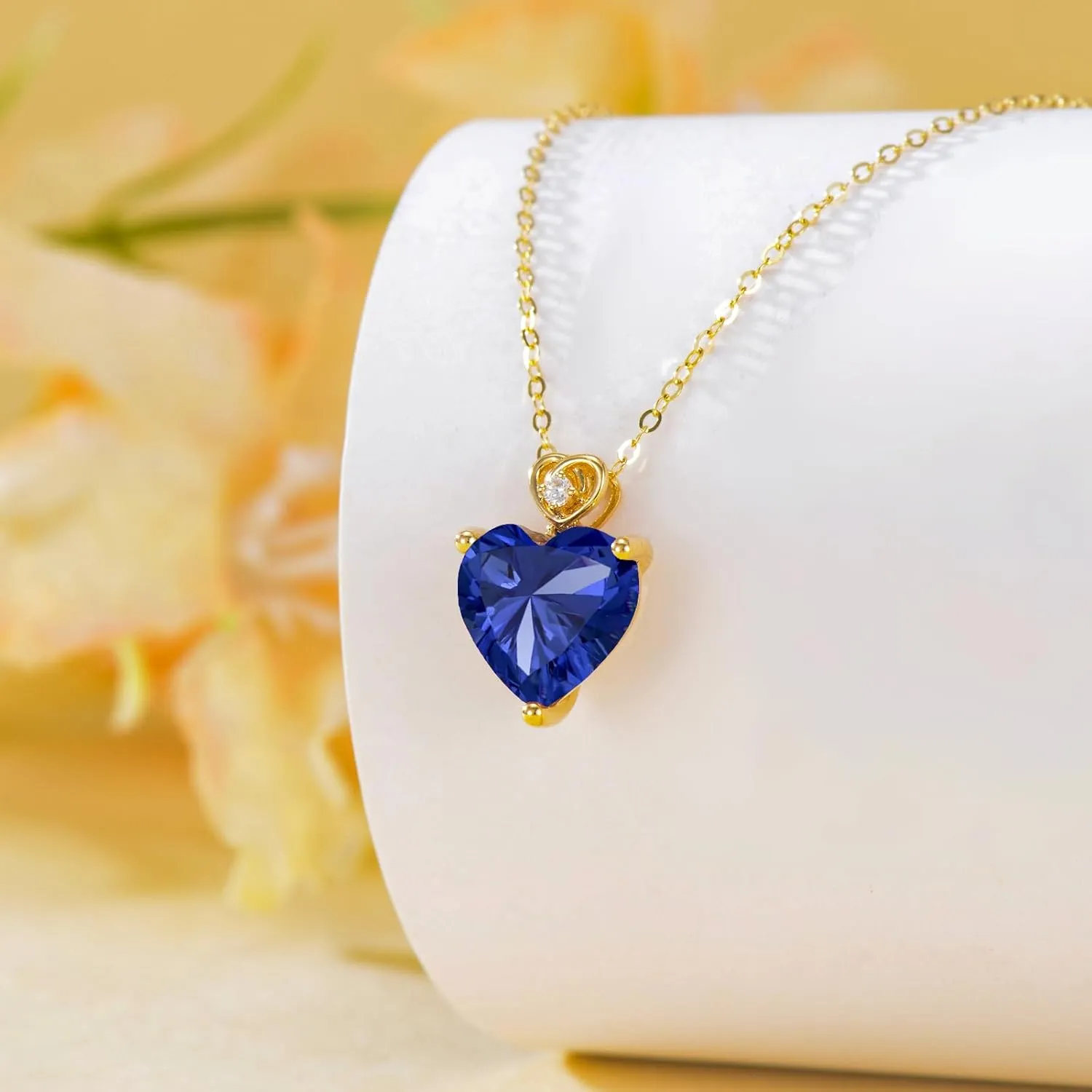 14k Gold Love Heart Gemstone Birthstone Necklaces for Women 3 Carat Heart-cut Created Birthstone Anniversary Birthday Mother's Day Pendant for Her 16 1 1 inch